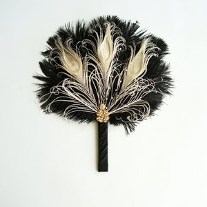 Gold Bridesmaid Bridal Fan alternative Ostrich Feather Fan Bridal Bouquet Ivory Gatsby 1920s crystal Fan wedding feathers boutonniere