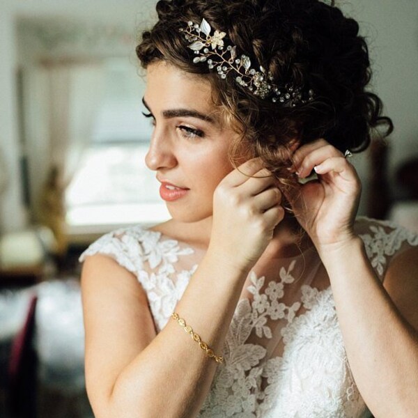 KAREN Or Floral Bridal Pearl Hair vine Peigne Peigne De Mariage Vigne, Bijoux De Cheveux De Mariée Cheveux Mariage Liane De Cheveux De Mariée Peigne Postiche