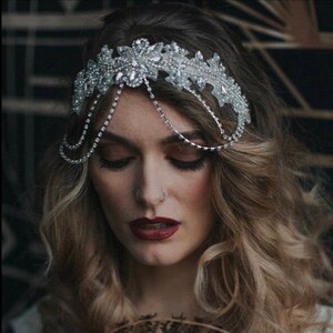 Glamour Crystal flapper Gatsby Headband Headpiece, Bridal Chain 1920s Wedding Crystal Headband Headpiece, 1920s Flapper headband ANGEL image 3