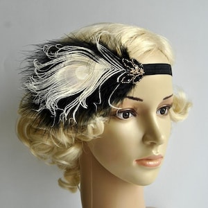 Black Ivory Flapper Headband,The Great Gatsby headpiece, 1920s Flapper Feather Headband, Vintage Inspired,1930&#39;s, Feather, Art Deco headband