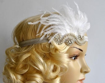 The Great Gatsby,20's flapper Headpiece, Vintage Inspired, Bridal 1920s Headpiece ,1930's, Rhinestone headband, Rhinestone flapper headpiece