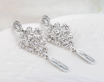 PARIGI Orecchini lunghi in cristallo Lampadario Orecchini da sposa in cristallo vintage Orecchini lunghi in stile vittoriano Gioielli da sposa Orecchini da sposa a goccia