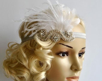 The Great Gatsby,20's flapper Vintage Inspired Bridal 1920s Headpiece Bridal Wedding 1930's Rhinestone headband flapper headpiece