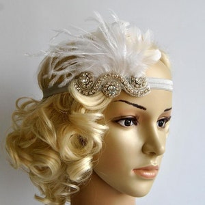 El Gran Gatsby, tocado estilo flapper de los años 20, estilo vintage, para novia, boda, años 30, con diamantes de imitación