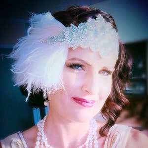 Glamour Rhinestone flapper Gatsby Crystal Headband, Wedding Headpiece, Bridal Headpiece, 1920s Flapper feathers image 1