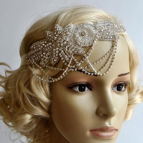 Glamour Rhinestone Flapper Gatsby Headband Chain 1920s - Etsy Canada