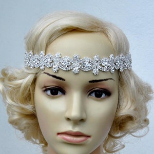 Rhinestone Headband, Bridal Wedding Headband, Crystal Headband, Wedding Crystal Bridal ribbon Headband Headpiece, 1920s Flapper headband