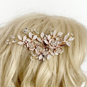 Rose Gold bridal hair comb ALI Wedding Hair Comb vine, Bridal hair jewellery Wedding Hair Piece Vine Hair Comb crystal leaves and flower