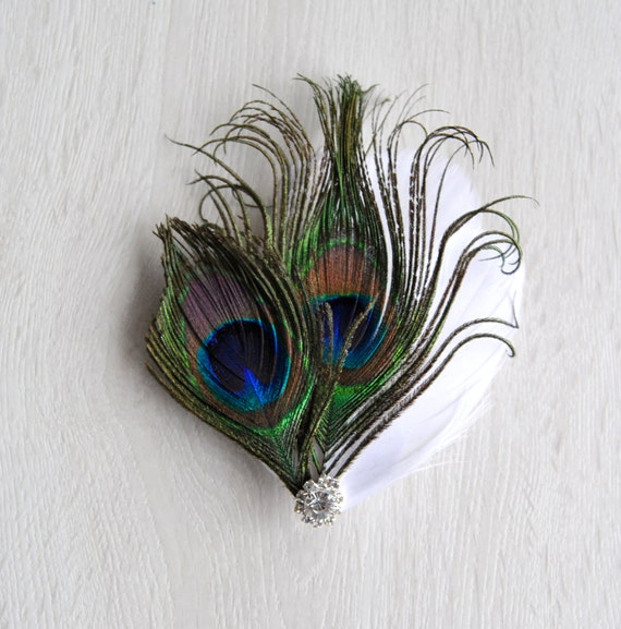 Peacock Feather Hair Clip Rhinestones 1920s Flapper Fascinator Accessory Amazon.com : Yokawe Peacock Feather Hair Clip, Rhinestone  main image 2