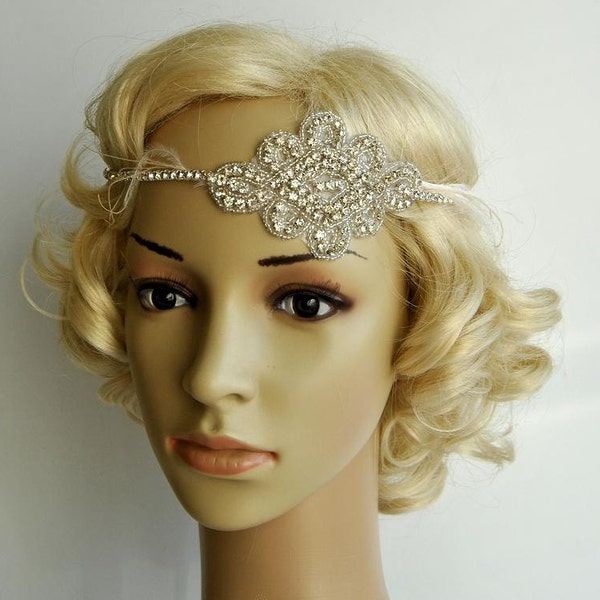 Gorgeous 1920's rhinestone flapper headband,1920s wedding Gatsby rhinestones flapper Headpiece headband,Bridal Wedding Rhinestone Headpiece