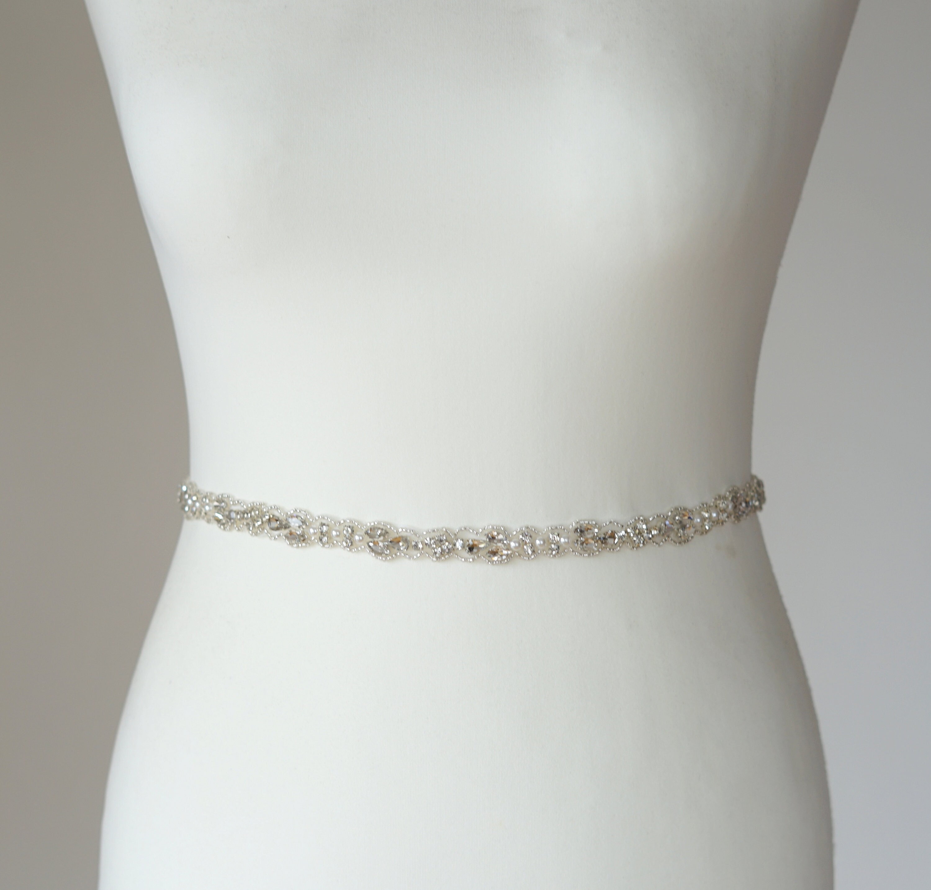 Thin Bridal Sash Belt, Wedding Dress Bridal Sash, Rystal 