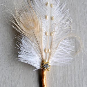 Gold boutonniere Ostrich Feather Bridal Ivory Great Gatsby 1920s groom groomsmen boutonnire  wedding bride feathers boutonniere button hole