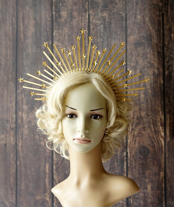 クイーンクリスタルゴールドハロークラウン女神ヘッドドレスグリッター  