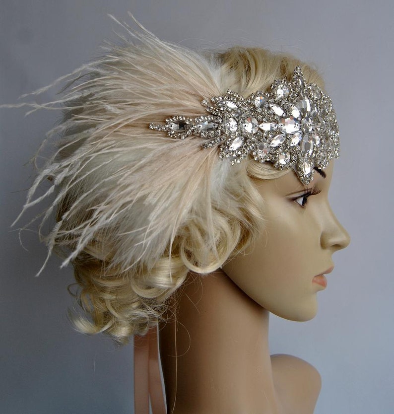 Glamour Rhinestone flapper Gatsby Crystal Headband, Wedding Headpiece, Bridal Headpiece, 1920s Flapper feathers image 4