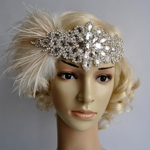 Glamour Rhinestone flapper Gatsby Crystal Headband, Wedding Headpiece, Bridal Headpiece, 1920s Flapper feathers image 3