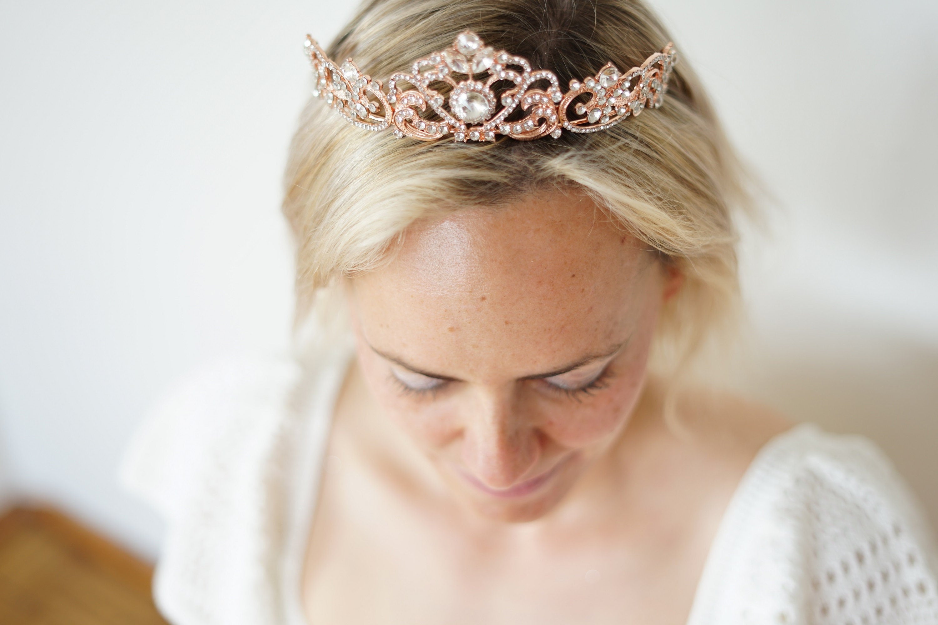 Rose Gold Tiara ANGELA Rhinestone Wedding Crown Bridal Princess Crown Tiara, Rose gold Crystal Bridal Tiara, Wedding Crown Headpiece hedband