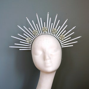 Crystal Silver Gold Halo Crown, Fashion Headband Halo, Mary Halo Crown, Crystal Rhinestone Gold Halo Spiked Headpiece Gold Sunburst Crown
