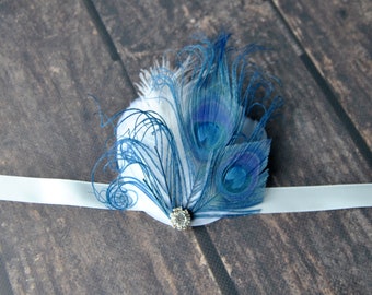 Navy BlueWedding Bride Corsage Great Gatsby Wedding Wristlet Feathrs Corsage Feacock Wrist Corsage Prom Mother Bridesmaid 1920s Corsage