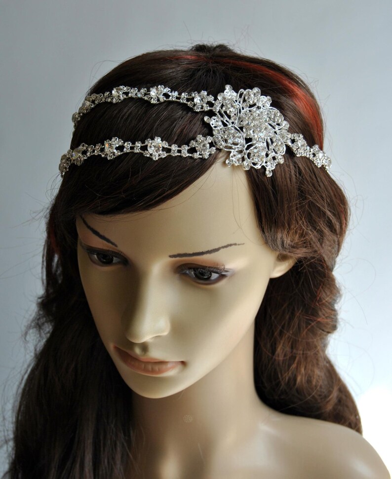 Crystal bridal headpiece, 1920's rhinestone flapper headband, wedding Gatsby crystal flapper Headpiece headband, Bridal crystal headpiece image 4
