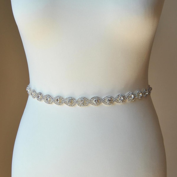 Thin Wedding dress Bridal Sash, Wedding Rhinestone Sash, Rhinestone Bridal Bridesmaid Belt, Crystal Wedding dress sash, Bridesmaid Gift