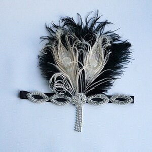 Ivory Peacock 1920s headpiece,rhinestone flapper headband Headpiece, The Great Gatsby, rhinestones headband, rhinestone feather headpiece image 9