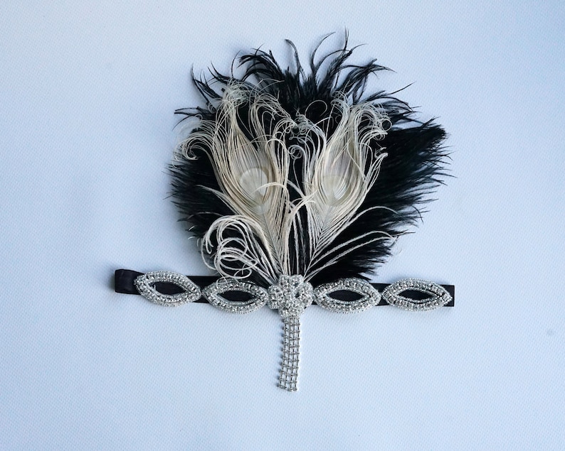 Ivory Peacock 1920s headpiece,rhinestone flapper headband Headpiece, The Great Gatsby, rhinestones headband, rhinestone feather headpiece image 9