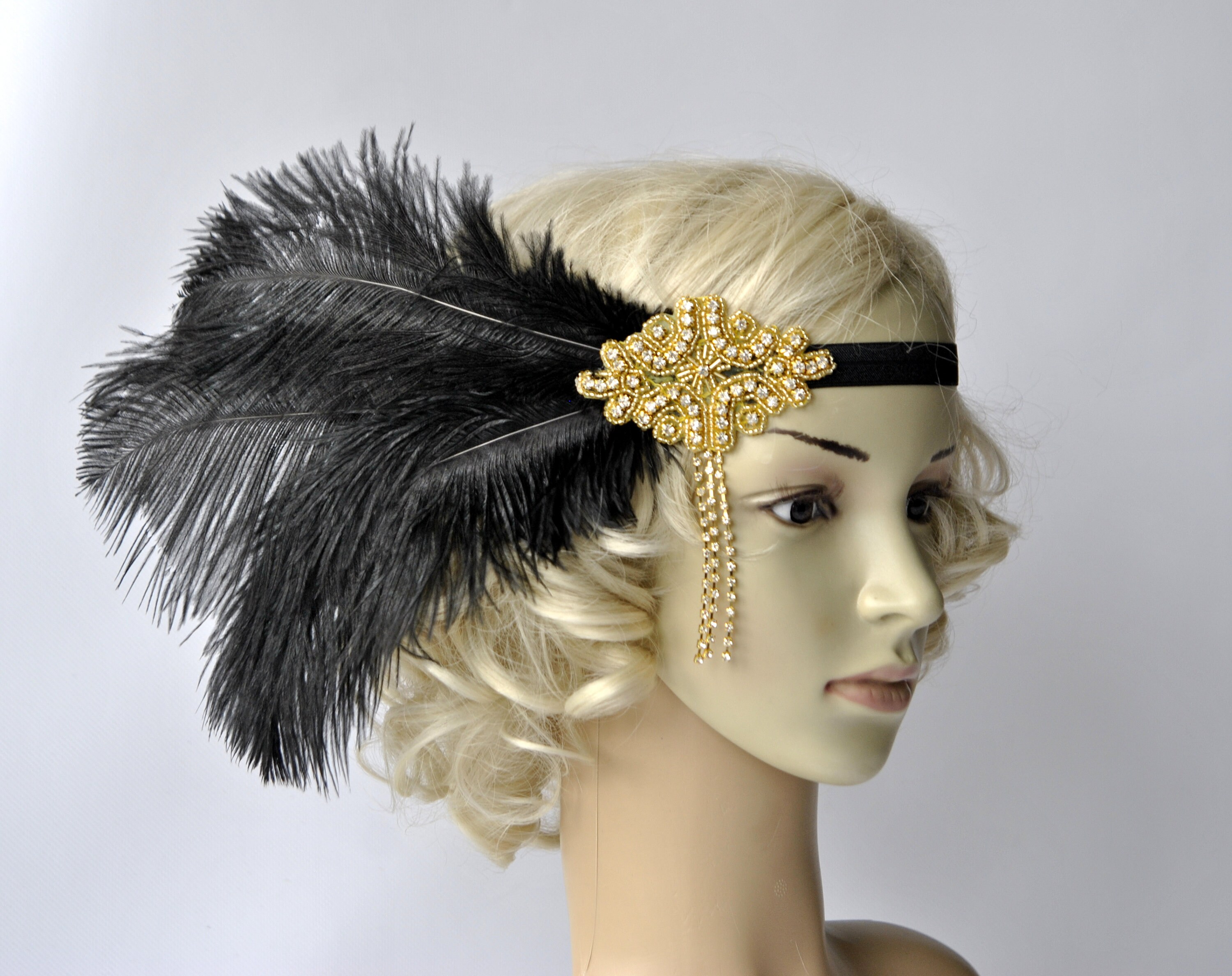 Schwarz und gold The Great Gatsby 1920er Flapper Headpiece | Etsy