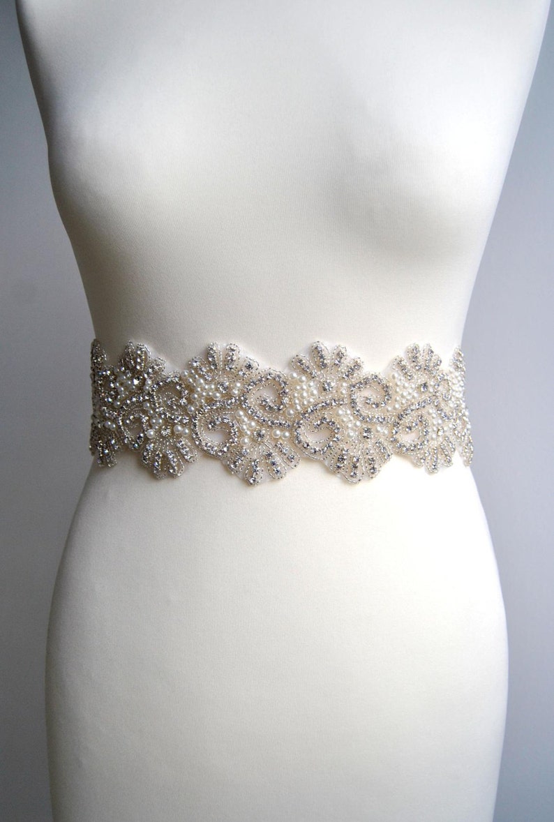 3 wide Pearls Crystal Bridal Sash Wedding Dress Sash | Etsy