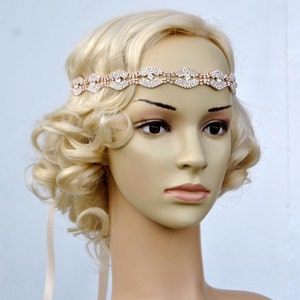 Rose gold Gorgeous Bridal Headband Rose Gold Great Gatsby Rhinestone Headband Bridal Hair Piecel Rose Gold Headpiece Rhinestone flapper image 2