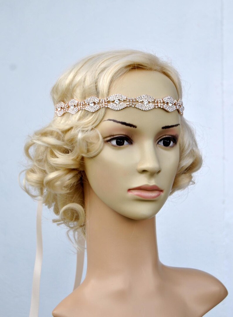 Rose gold Gorgeous Bridal Headband Rose Gold Great Gatsby Rhinestone Headband Bridal Hair Piecel Rose Gold Headpiece Rhinestone flapper image 2