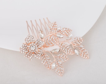 ARIANNA Crystal Pearl Wedding Hair Comb Veil Floral Comb Vintage Hairpiece Bridal Hair Accessory Crystal Jewelry Headpiece Silver Rose Gold