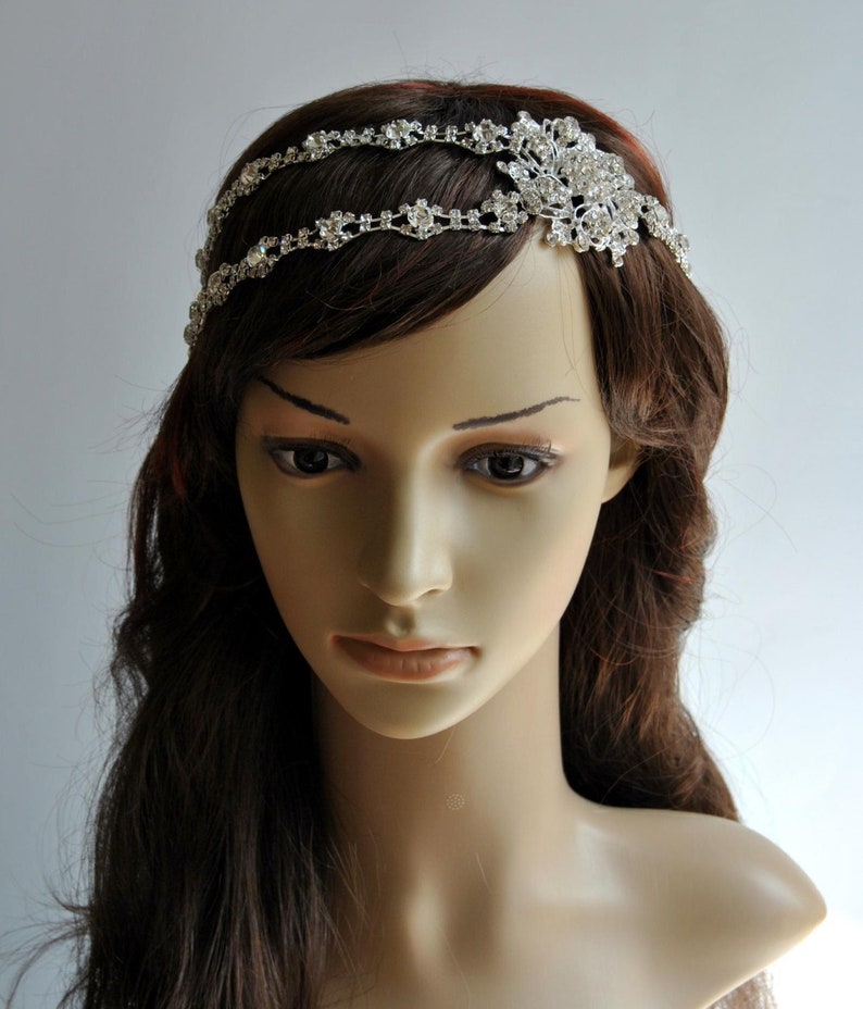 Crystal bridal headpiece, 1920's rhinestone flapper headband, wedding Gatsby crystal flapper Headpiece headband, Bridal crystal headpiece image 1