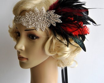 The Great Gatsby,1920s flapper Headpiece, Vintage Inspired, Bridal 1920s Headpiece , 1930's,Rhinestone headband, beaded flapper headpiece