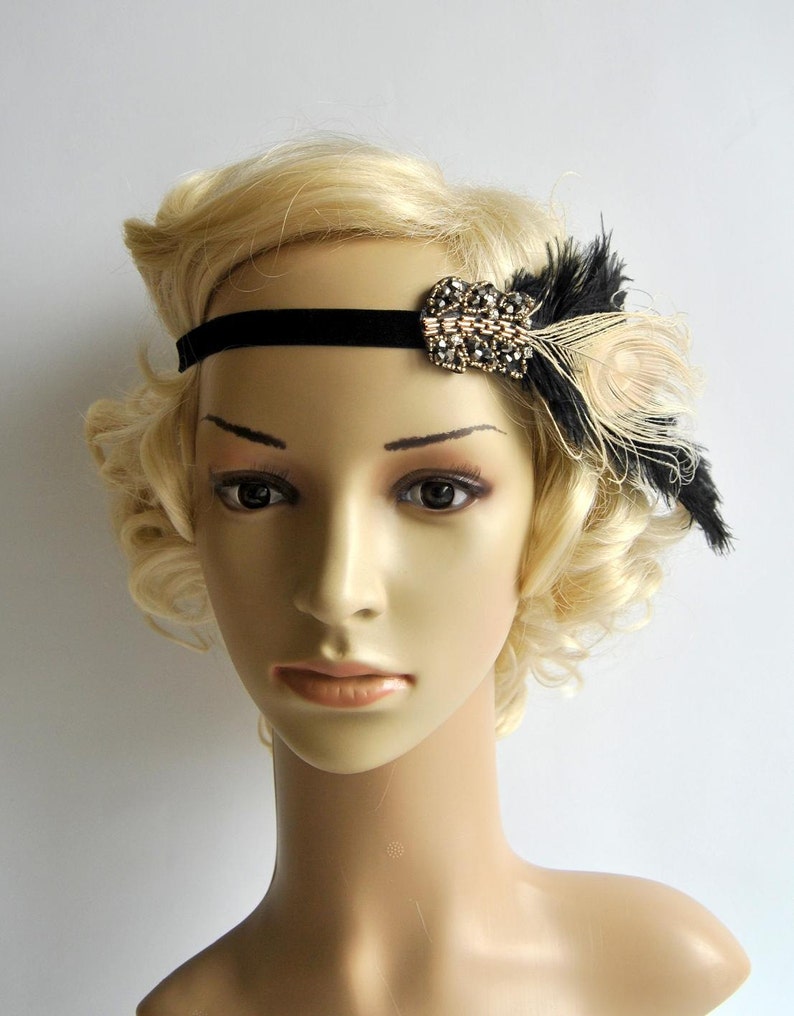 Black Ivory Flapper Headband,The Great Gatsby headpiece, 1920s Flapper Feather Headband, Vintage Inspired,1930's, Feather, Art Deco headband image 6