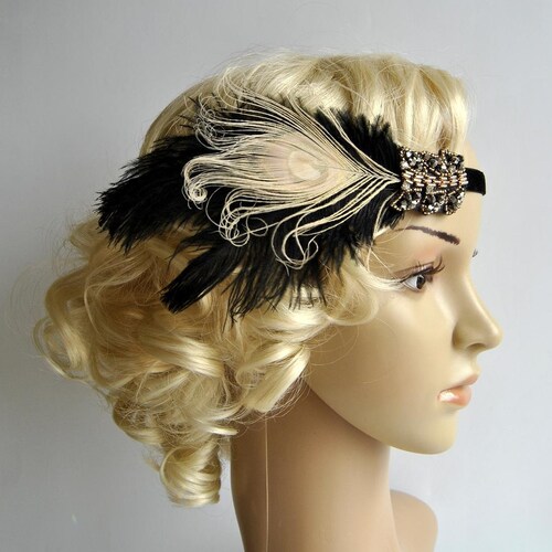 LadiesFlapper Head Band with Feathers Stylish Lady  1920s 1930's Style Headpiece 