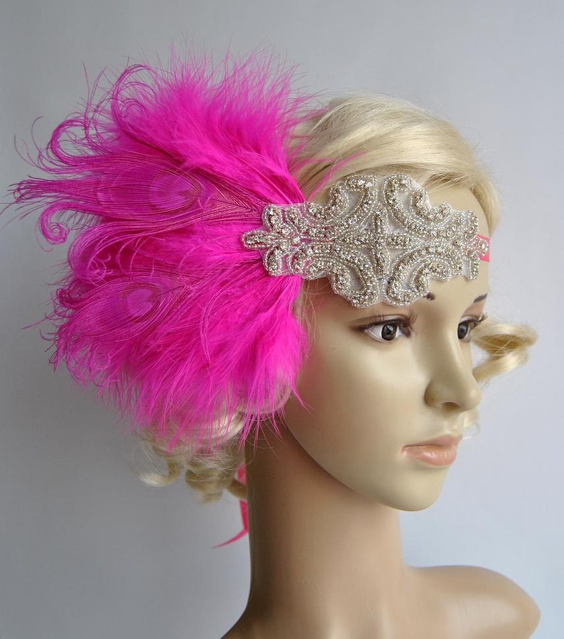 Download Pink beaded flapper Gatsby Headband Peacock Wedding Beaded | Etsy
