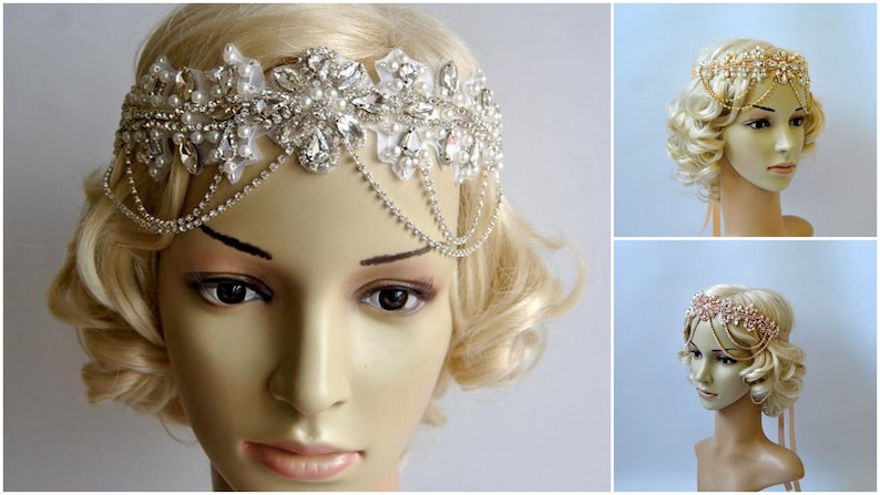 Glamour Crystal flapper Gatsby Headband Headpiece, Bridal Chain 1920s Wedding Crystal Headband Headpiece, 1920s Flapper headband ANGEL image 8