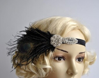 Accessoires Haaraccessoires Haarsieraden Flapper Feather Black Headband The Great Gatsby 1920s Flapper strass Bruiloft Baby Flower Girl Hoofdband dans Vintage hoofdband hoofddeksel 