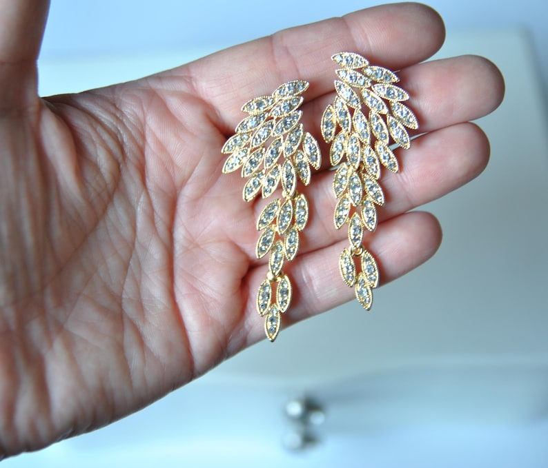 Gold Chandelier Earrings, Crystal Earrings Megan Bridal Earrings, Bridal Jewelry, Crystal Wedding Earrings ,Long Great Gatsby 1920s earrings image 3