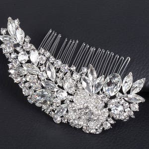 EDEN Bridal Comb Floral Silver Crystal Leaf Bridal Hair Comb Vintage Inspired Hairpiece, Bridal Hair Accessories Veil Crystal Comb Clip