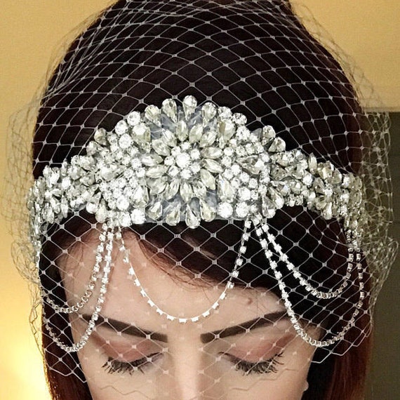 Glamour Rhinestone Flapper Gatsby Headband, Chain 1920s 
