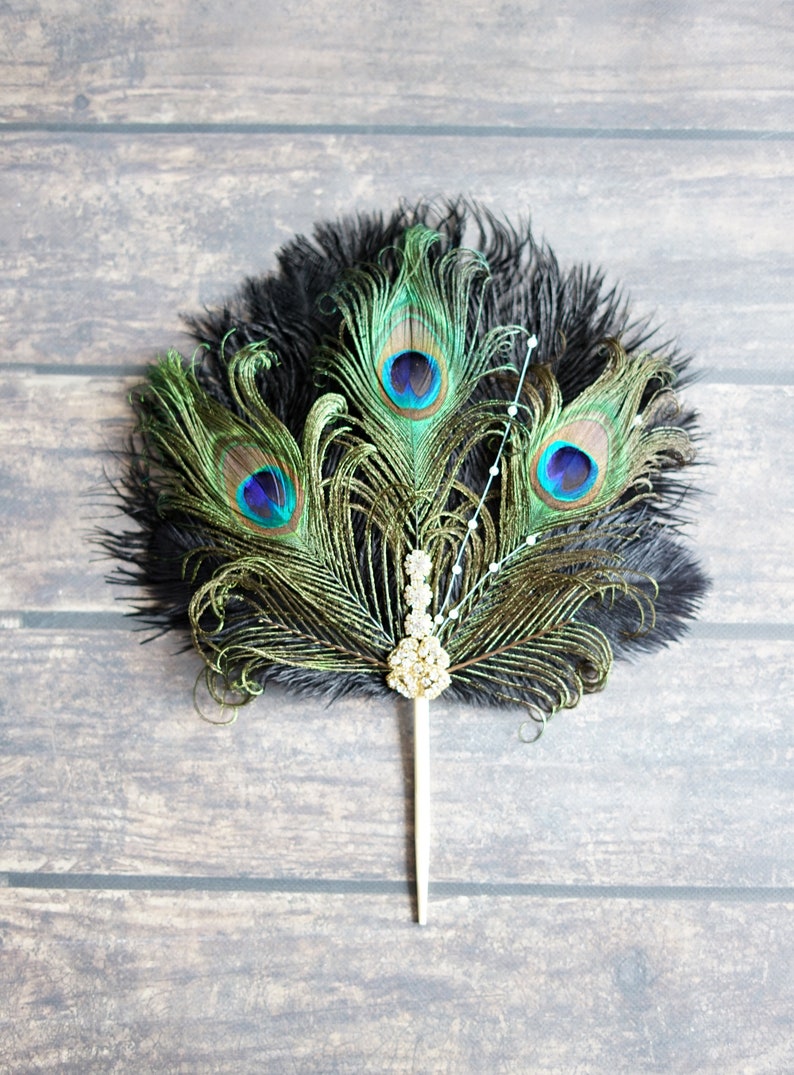 Feather Cake Topper Gatsby 1920s Wedding Black Ivory Cake Topper, Personalized Cake Topper Birthday Custom Ostrich Peacock Cake Topper gift image 8