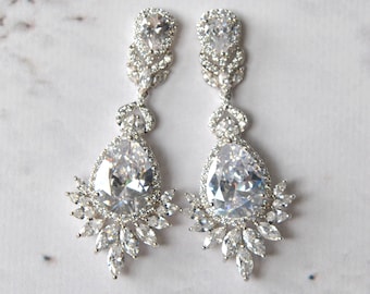 LAUREN Bridal Earrings, crystal Wedding earrings, Swarovski earrings, Bridesmaids gift, Long Bridal Crystal Stud Earrings, Wedding Jewelry