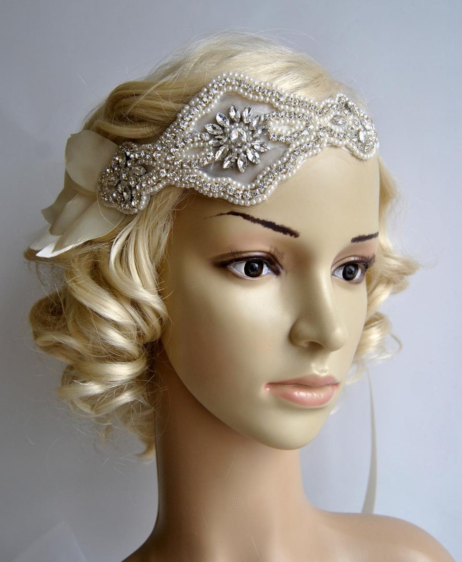 Bandeau Gatsby Années 20 - Plumes Et Cristaux Style Art Déco - Pour Soirée à Thème Vintage