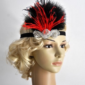 The Great Gatsby,20&#39;s flapper Headpiece, Vintage Inspired, Bridal 1920s party headband, Rhinestone flapper headpiece christmas red black