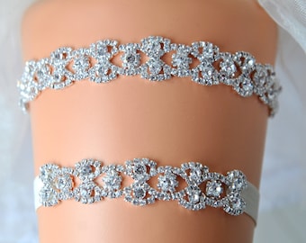 Crystal Bridal Garter Set, Wedding Garter Set Ivory, Ivory Crystal Glam Rhinestone Garter, Crystal Rhinestone Garter and Toss Garter Set