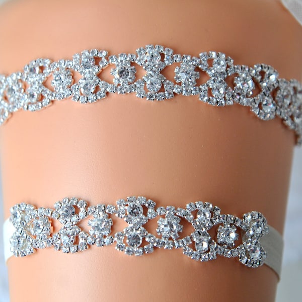 Crystal Bridal Garter Set, Wedding Garter Set Ivory, Ivory Crystal Glam Rhinestone Garter, Crystal Rhinestone Garter and Toss Garter Set