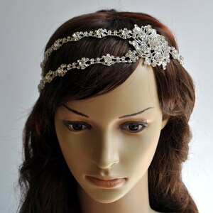 Crystal bridal headpiece, 1920's rhinestone flapper headband, wedding Gatsby crystal flapper Headpiece headband, Bridal crystal headpiece image 2