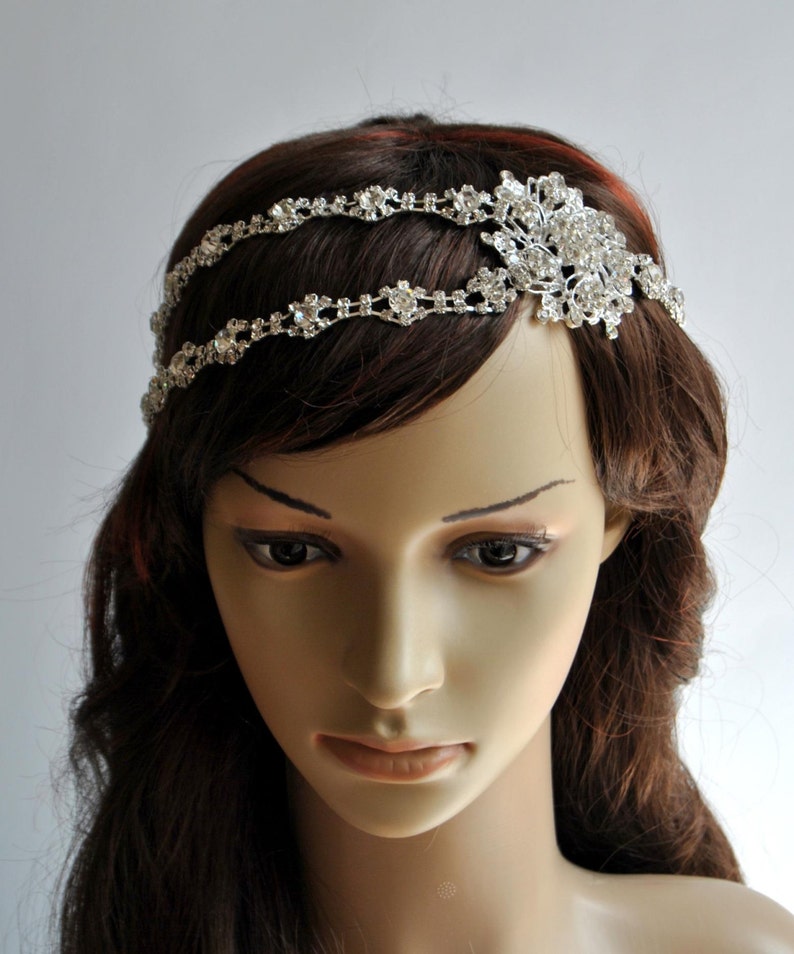 Crystal bridal headpiece, 1920's rhinestone flapper headband, wedding Gatsby crystal flapper Headpiece headband, Bridal crystal headpiece image 2