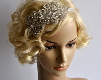 Rhinestone flapper Gatsby Headband, Wedding Headband,Crystal Headband, Wedding Headpiece, Halo Bridal Headpiece, 1920s Flapper headband